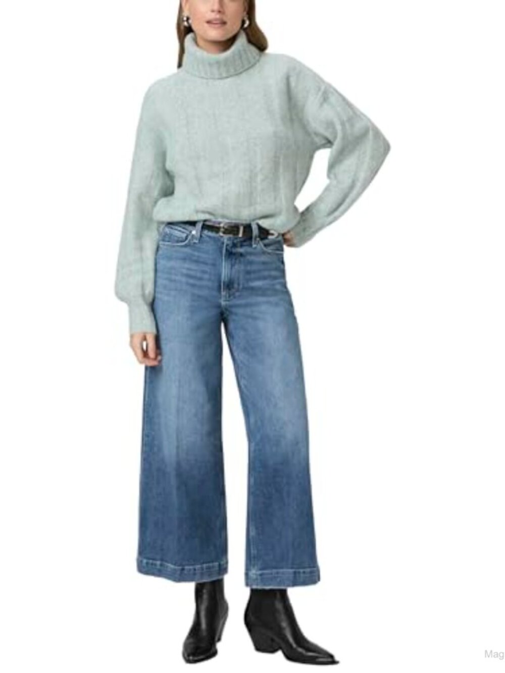 PAIGE Harper High Rise Extra Wide Leg Ankle Jeans Organic Cotton Blend